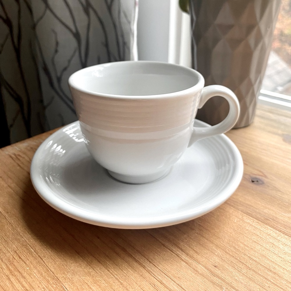 Vintage FIESTAWARE White Mug and Saucer Set Cup Plate Homer Laughlin